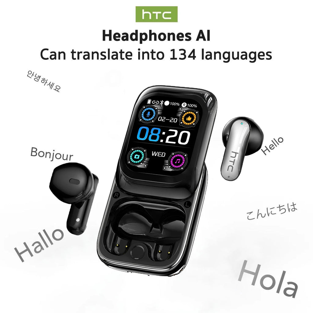 Bluetooth 6.0 Translator Earbuds HTC NE48 AI Real-Time 134 Languages 360° Surround Noise Cancelling Comfort Fit Sports Wireless