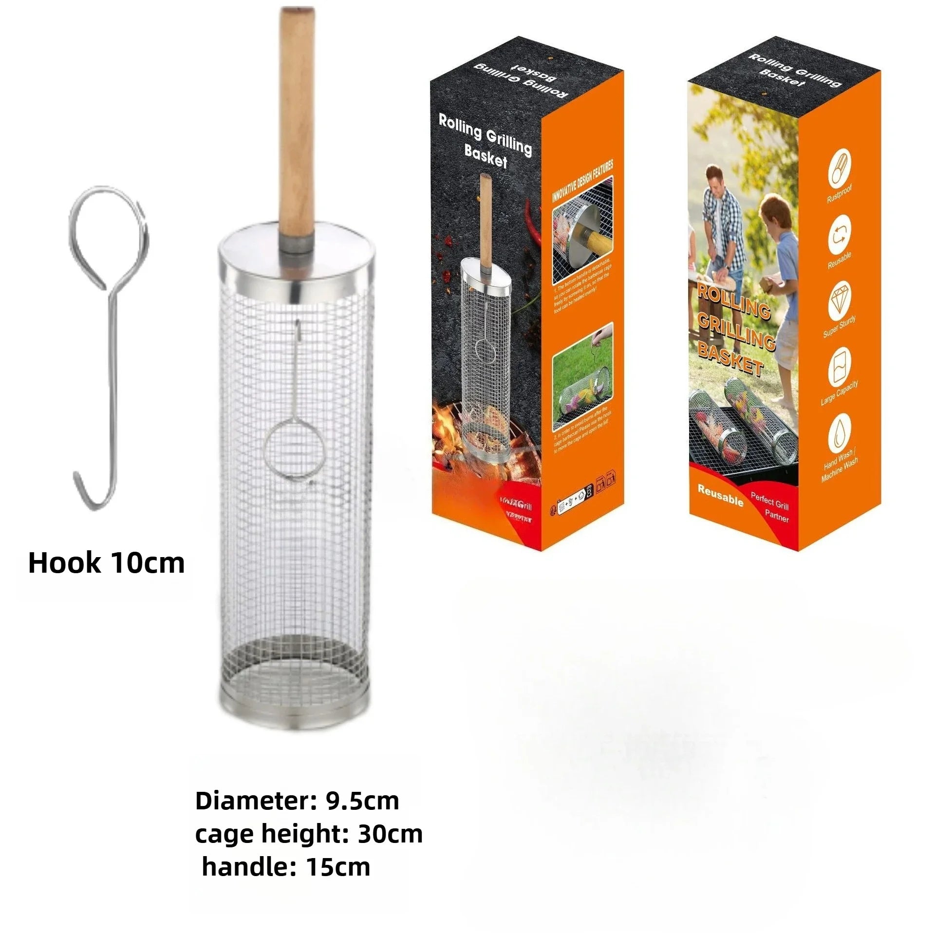 Portable Round Barbecue Net,304 Stainless Steel Barbecue Grill Nets,Rolling Barbecue Grill Cage,Barbecue Basket