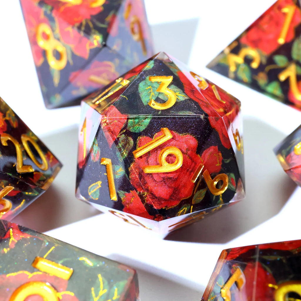 Enchanting DND Dice Set with Ocean Wave & Peach Blossom Designs-Perfect for Board Game,RPG & Tabletop Gaming Adventures-F2