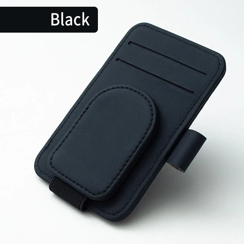 JFBONIN Leather Car Sun Visor Sunglasses Holder with Magnetic Clip Pen And Card Holder Creative Sunshade Storage Case