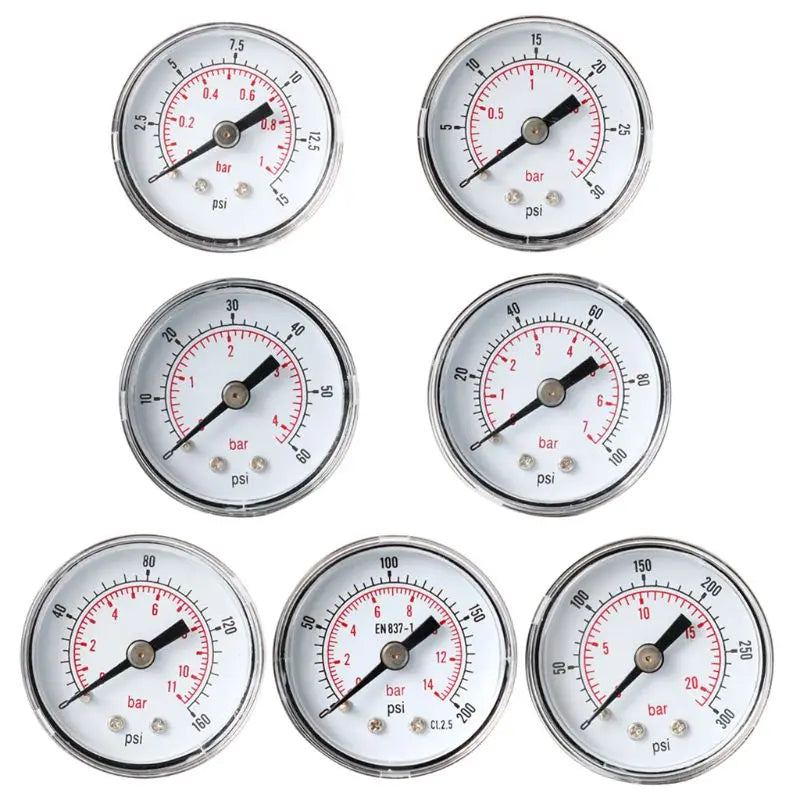 Pressure Gauge 40mm 1/8 BSPT Rear Back 15,30,60.100,160,300 PSI & Bar For Air, Gas, Water, Fuel