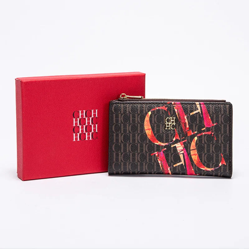 CH Wallet Monogram Print Long Zipper Purse With Box Card Holder Fashion Clutch For Women Daily Use Travel Shopping Casual