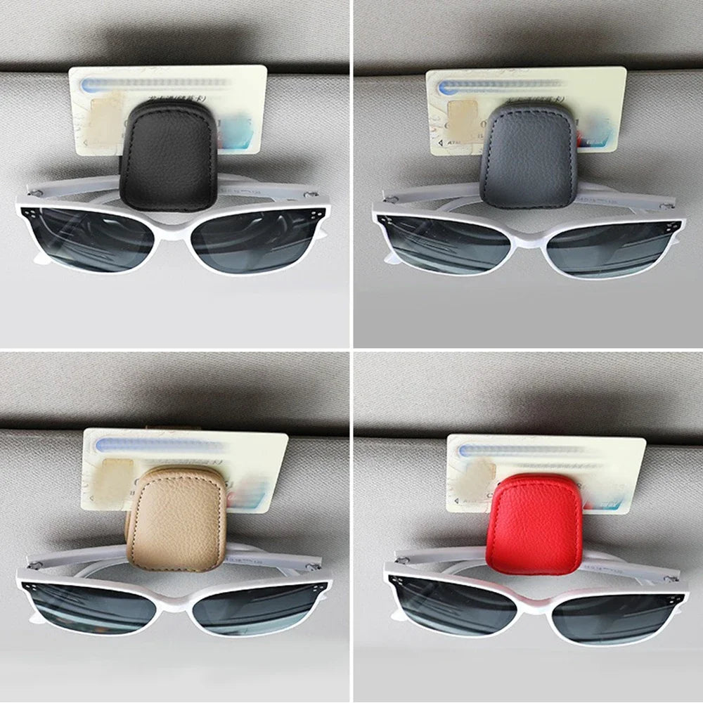 Car Sun Visor Clip Glasses Bracket Holder Pu Leather Glasses Cards Case Auto Sunglasses Visor Glasses Holder Sunglasses Support