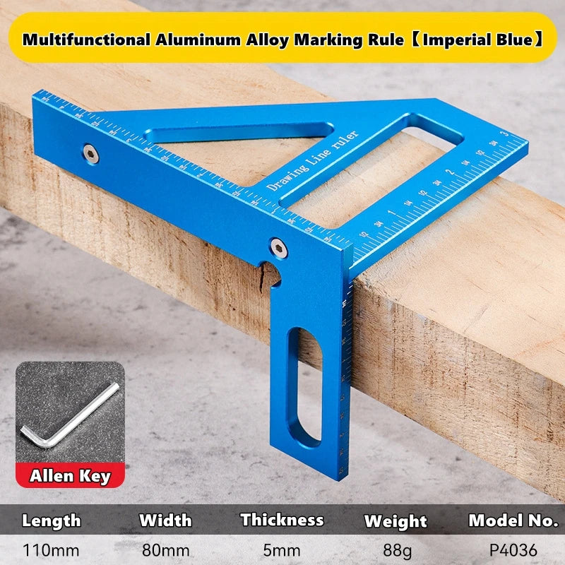 3D Multi-Angle Measuring Ruler,45/90 Degree Aluminum Alloy Woodworking Square Protractor,Drawing Line,Miter Triangle Ruler