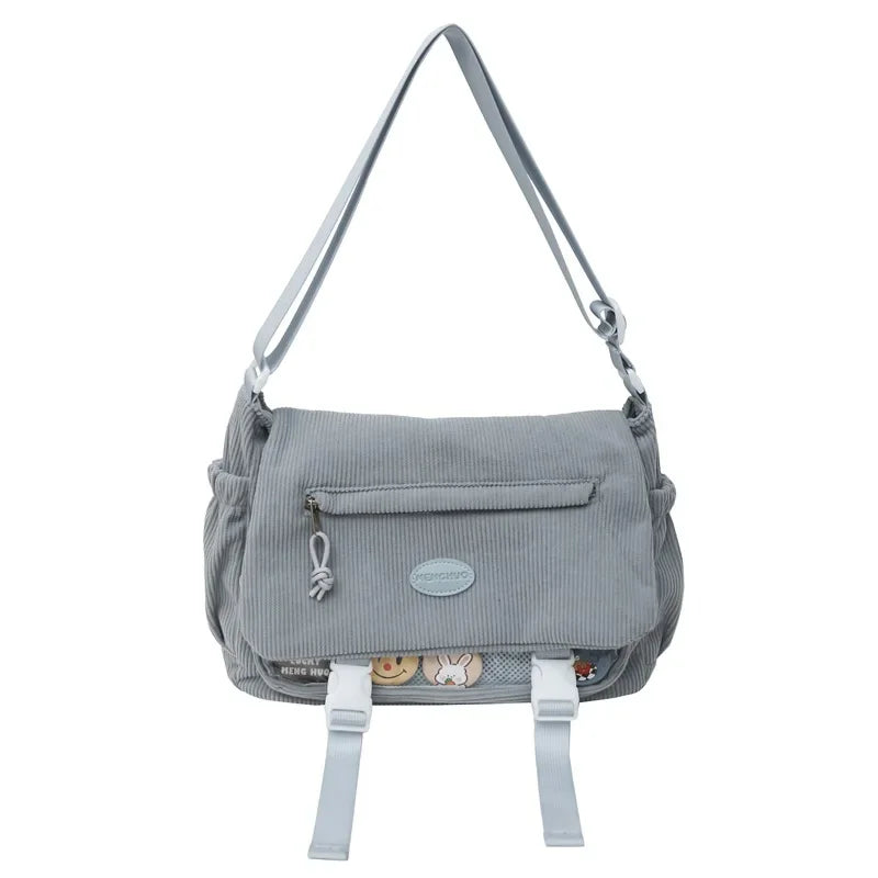 New Kawaii Itabag Winter Soft Corduroy Crossbody Bags Transparent Clear Bag Collage Student Shoulder Bag Messeger Book Bag Bolso
