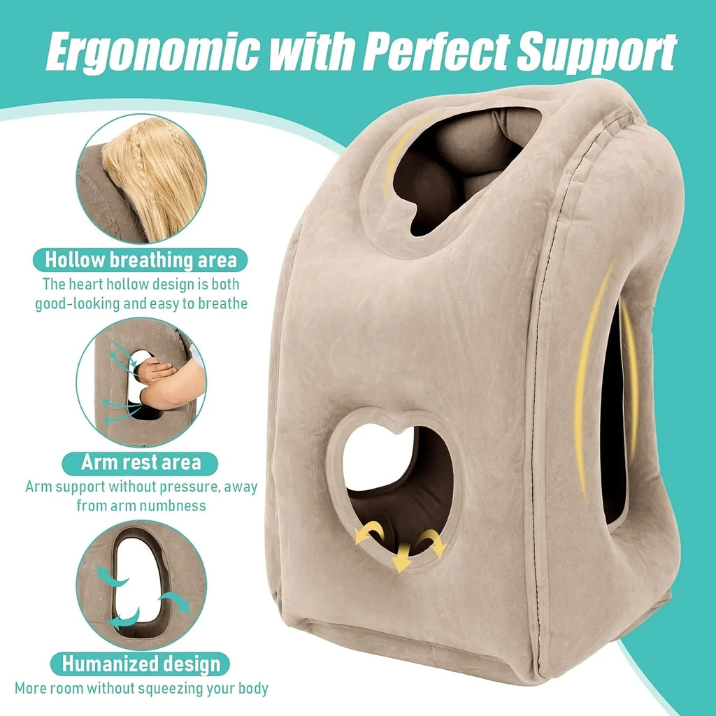 Inflatable Travel Pillow - Patented Valve Design, Adjustable Neck & Head Support | Lightweight Mid-Hardness, Ergonomic Air Pillow for Flights, Cars, Trains, Office Breaks | Multi-Color, Comfortable Material (Aircraft/Travel A