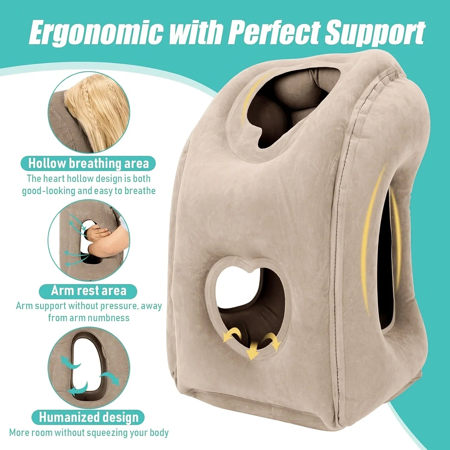 Inflatable Travel Pillow - Patented Valve Design, Adjustable Neck & Head Support | Lightweight Mid-Hardness, Ergonomic Air Pillow for Flights, Cars, Trains, Office Breaks | Multi-Color, Comfortable Material (Aircraft/Travel A