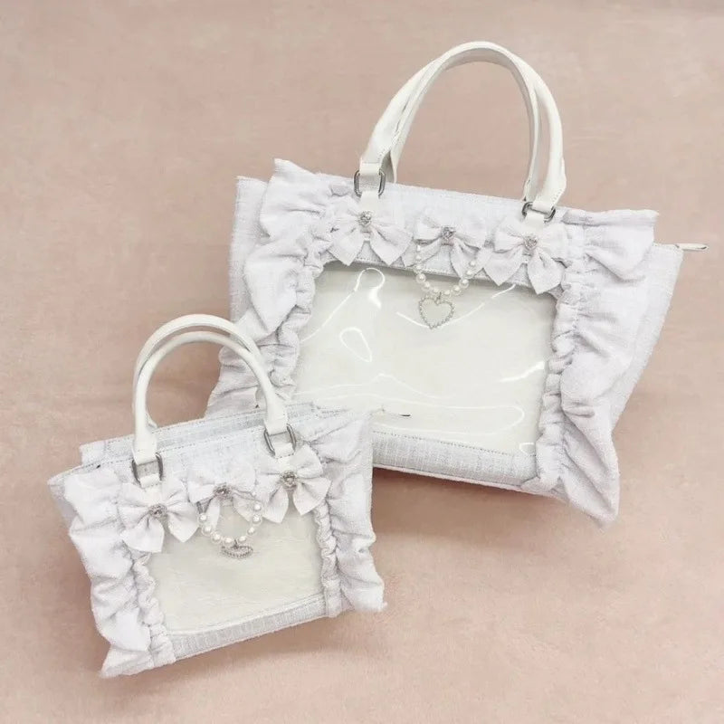 Japanese Sle Lace Trim Painful Bag Small Fraance Sle Handbag Single oulder Satchel Embellied with Button And Pleate...