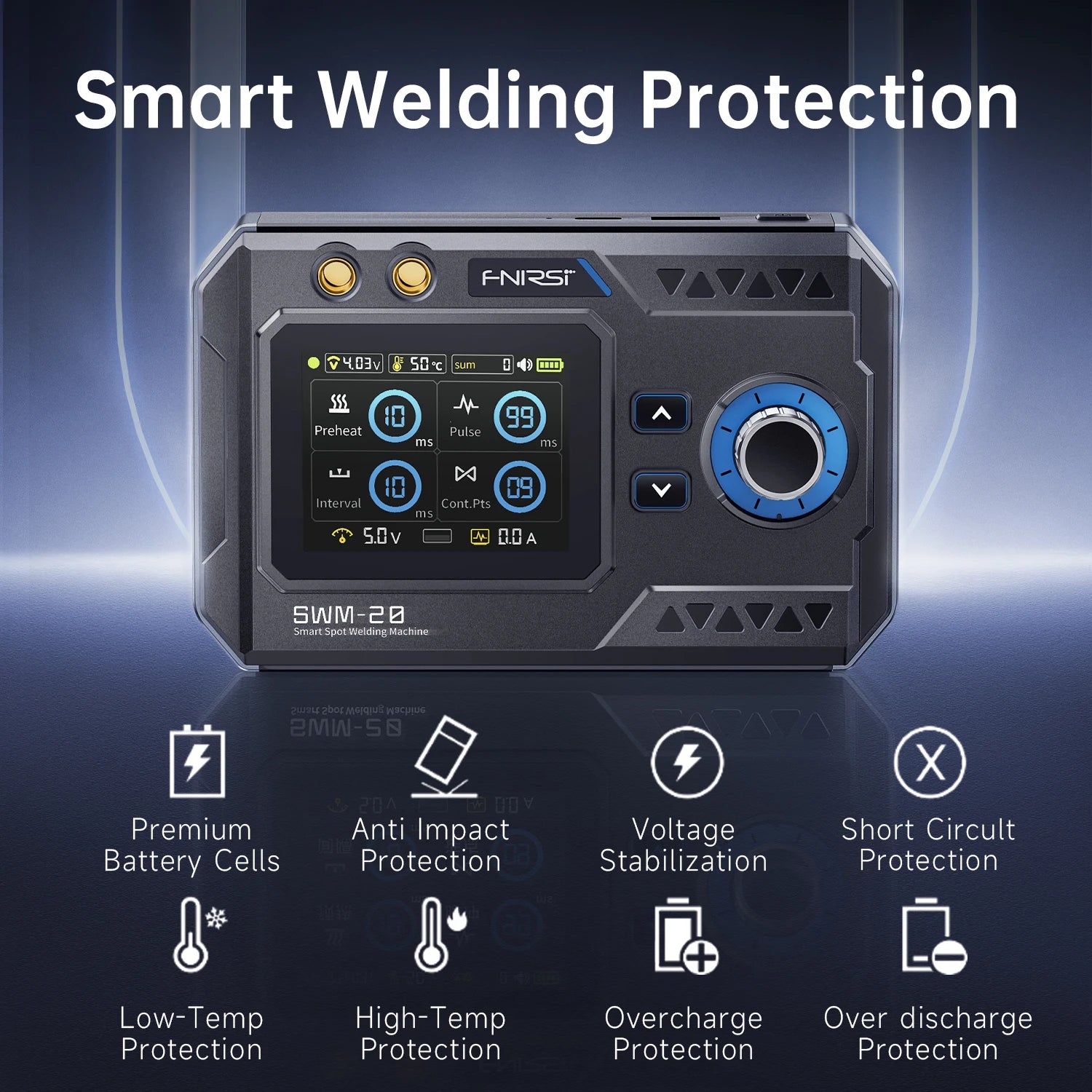 FNIRSI SWM-20 Handheld Power Tool 1200A Double Pulse Output for 0.1-0.4mm Metal Strip DIY Pack 5000mAh Battery USB-C Charging