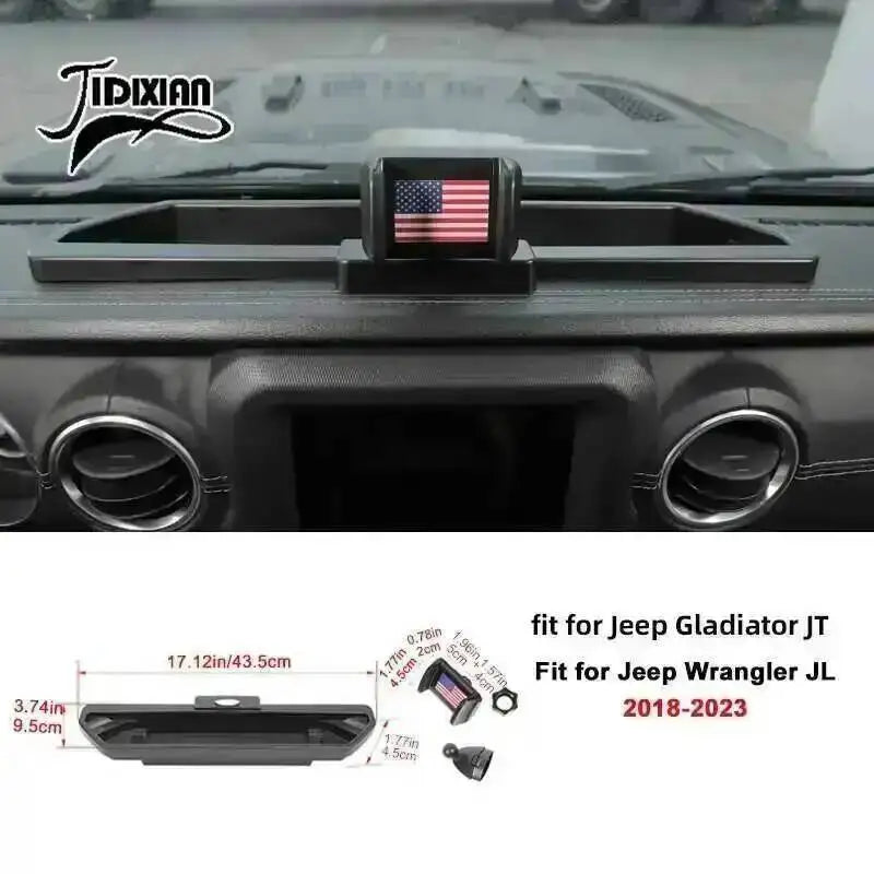 JIDIXIAN for Jeep Wrangler JL 4Xe for Gladiator JT 2018 2019 2020 2021 2022 2023 2024 2025 Dashboard Phone Holder Storage Box