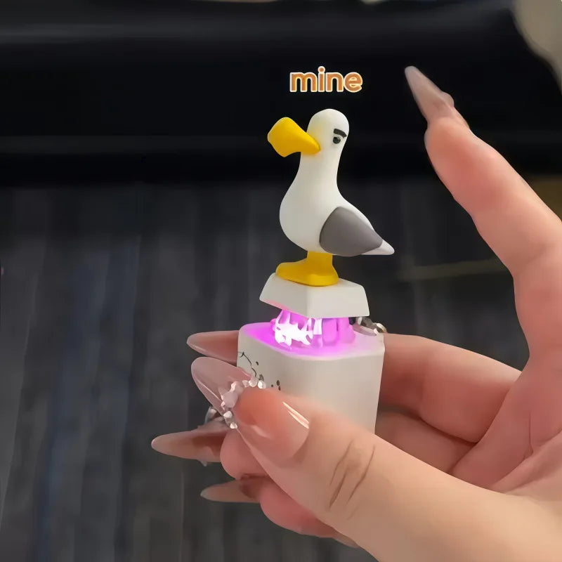 Fun Seagull Shaped Stress Relief Push Button Fidget Toy Keychain, Novelty Cute Desk Ornament for Office, Small Gift