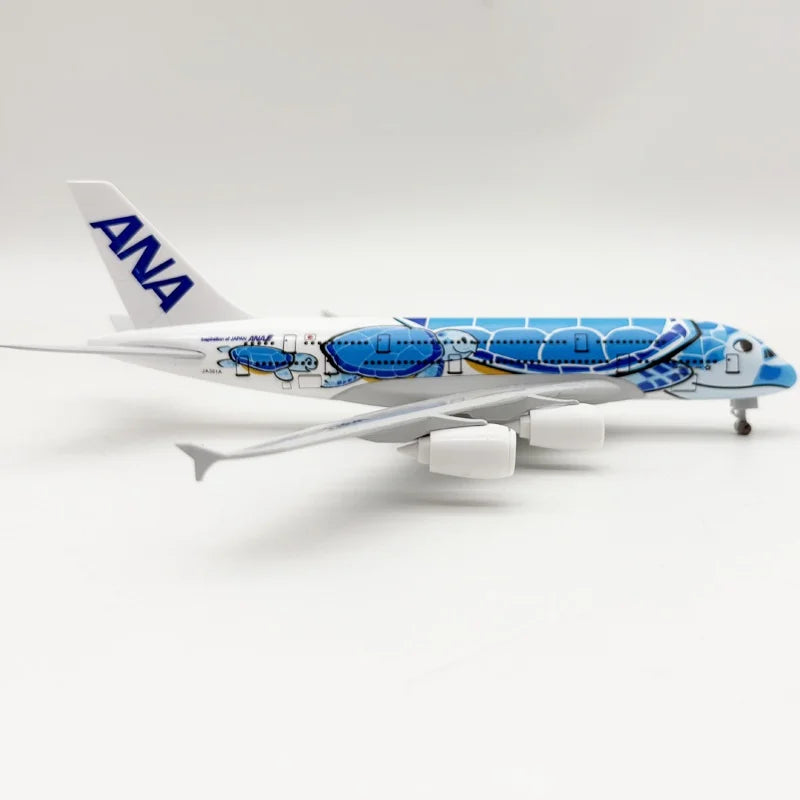 20cm Japan ANA Airlines Series A380 Sea Turtle Simulated Aircraft Model 1:400 Scale Alloy Diecast Airplane Kids Toys With Wheel