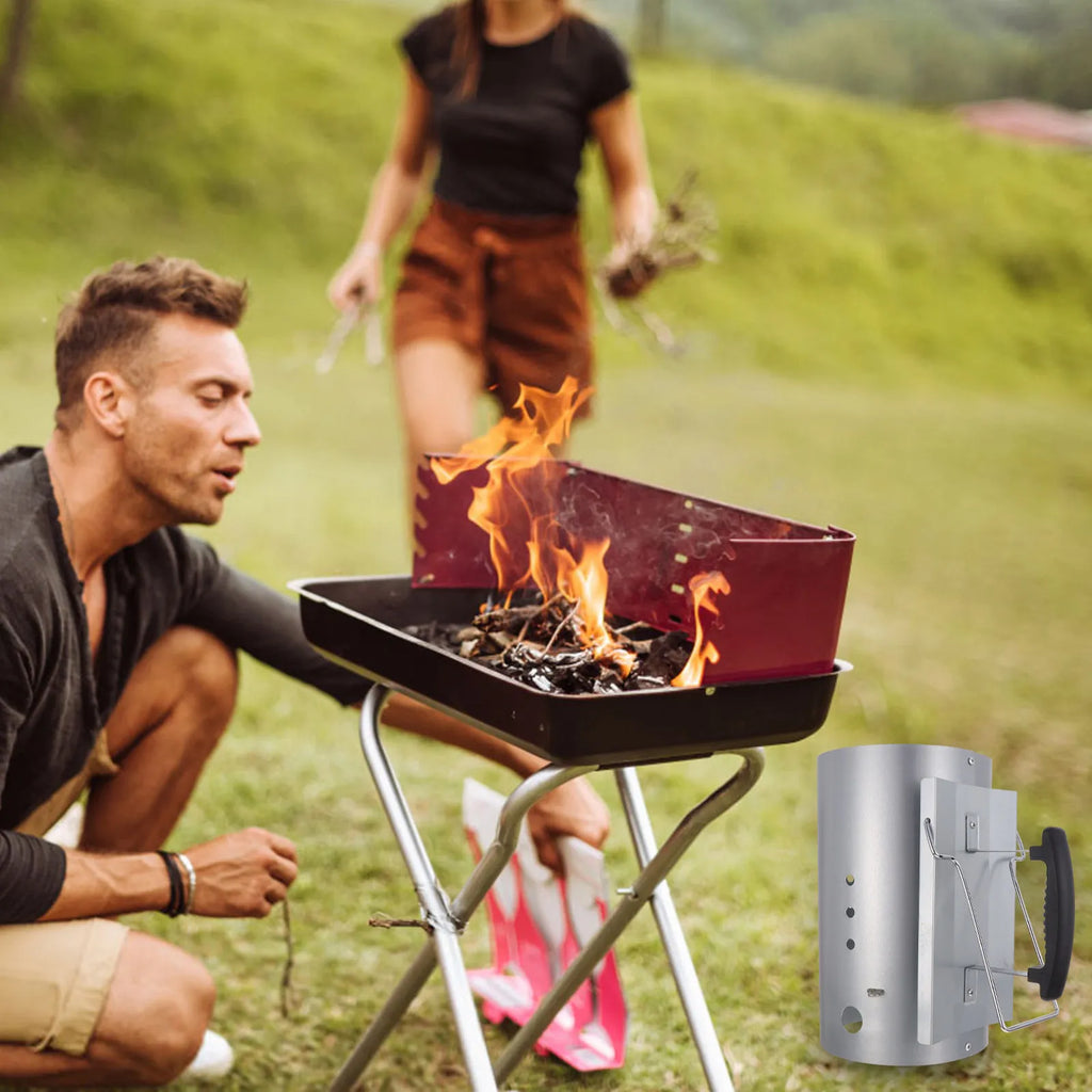 Starter Chimney Barrel with Nylon Heat-Insulated Handle for Outdoor Barbecue Grilling Fast Charcoal Ignition