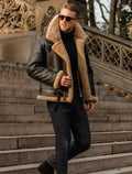 Men Autumn Winter Coat Jacket Faux Leather Solid Color Turndown Collar Zippers Pockets Warm Comfortable Fashion Casual Regular