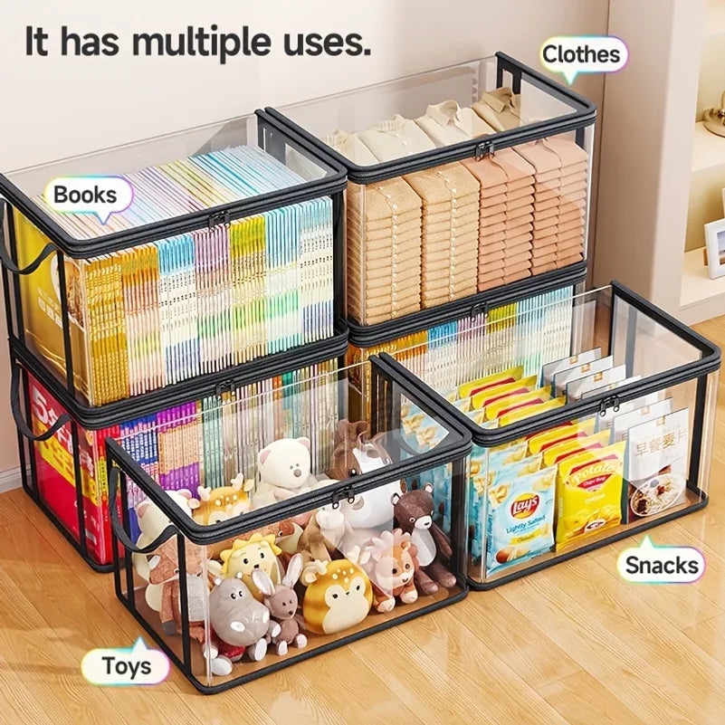 PVC Storage Bag with Flip Lid & Viewing Window - Durable Rectangular Organizer for Toys, Crafts, Books, School Supplies, Snacks