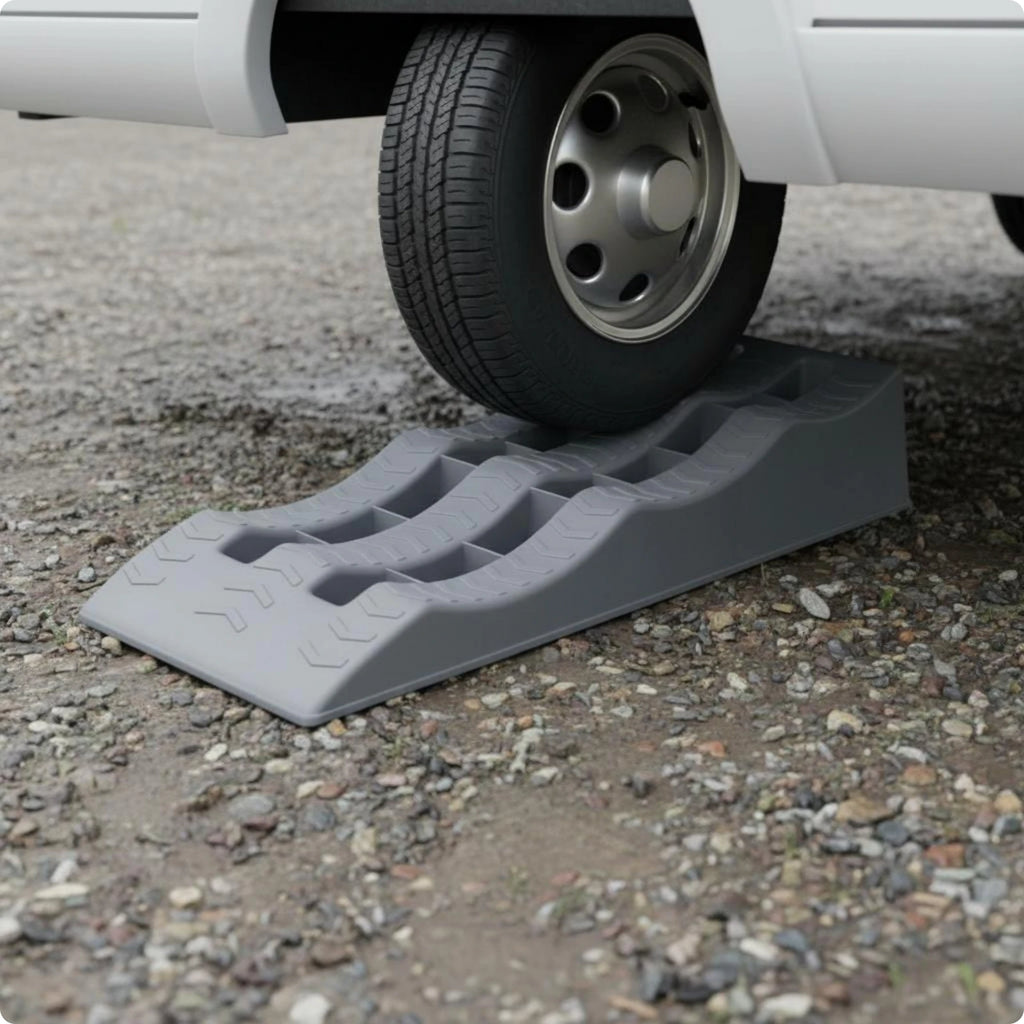 2 Pieces RV Wheel Chock Ramp High Strength PP Recreational Vehicle Tire Leveling Ramp RV Leveling Block Stable Parking Vehicle