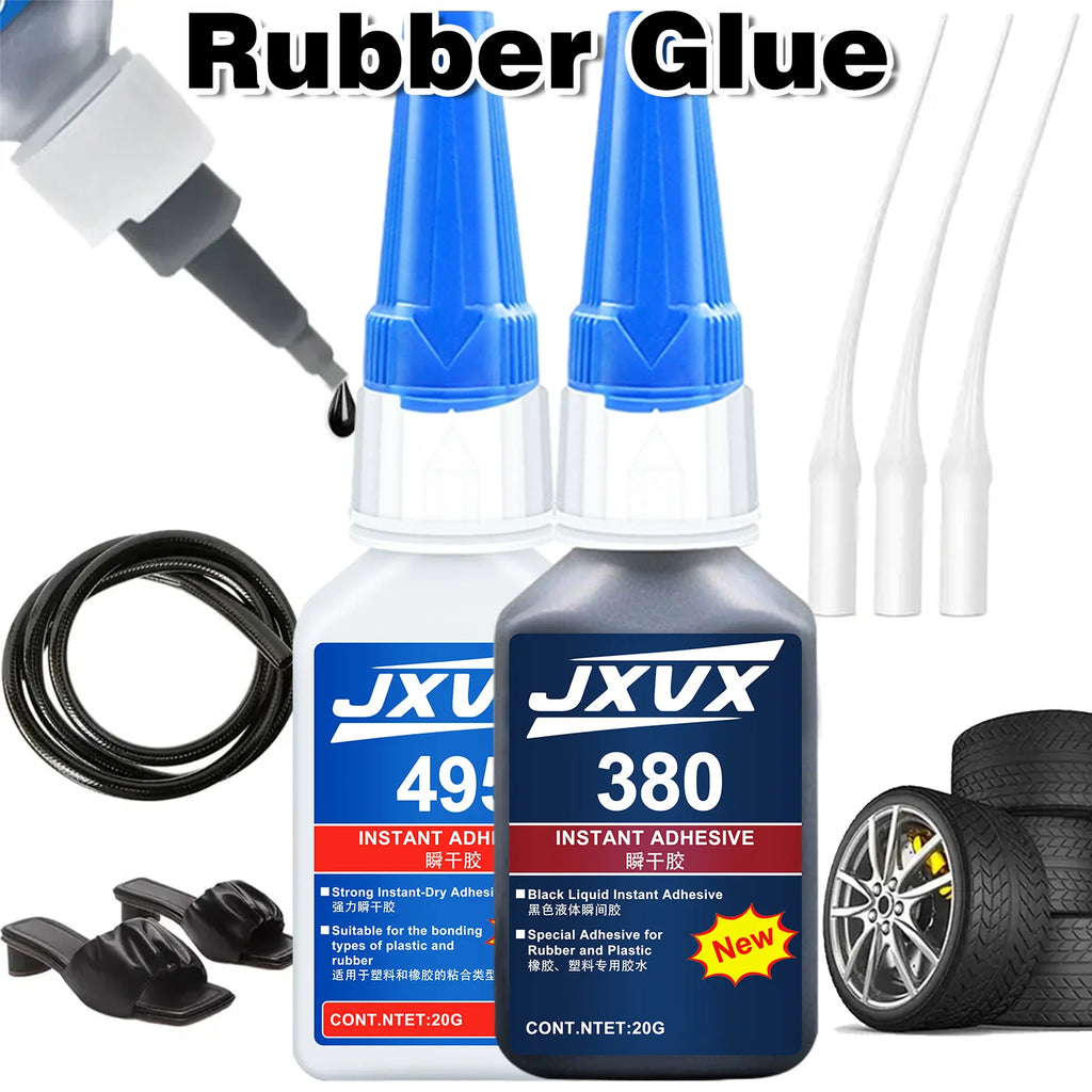 380/495 Black Super Strong Rubber Glue Instant Quick-drying Black Cyanoacrylate 100% Original Adhesive Specially Formulated for Rubber, Leather, Tires, and Plastics Liquid Glue Tool 1-8PCS.
