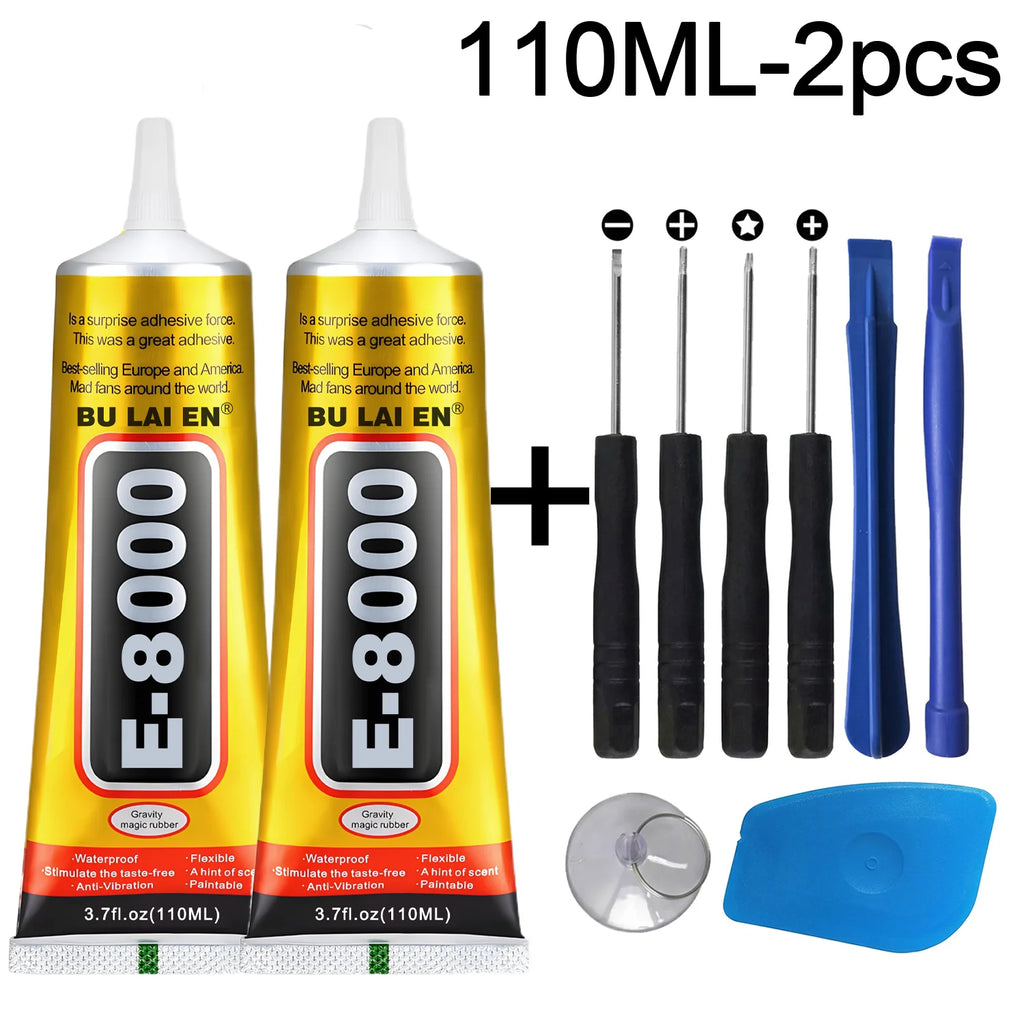 JXVX 8 in 1 Mobile Phone Repair Tools Disassemble Repair Kit for Android iPhone Screwdriver Combination Skid Multi Function Disassembly Set E-8000 Mobile Phone Screen High-Strength Waterproof Adhesive.