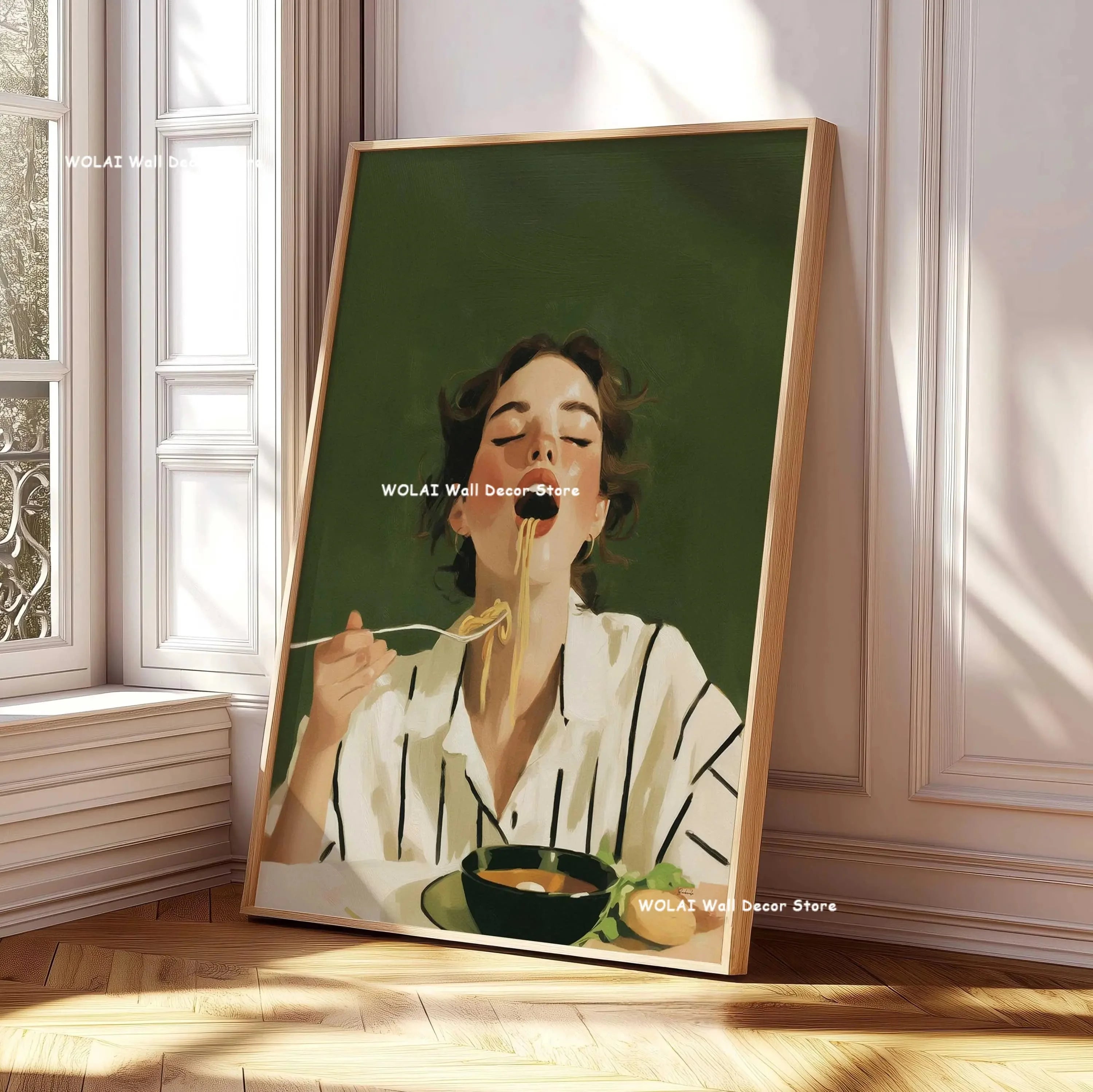 Green Abstract Figures Canvas Print with Flower Woman Minimalist Japandi Female Portrait Art Poster for Modern Living Room Decor