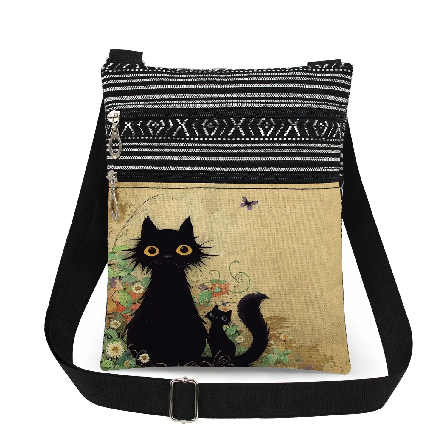 Cute Cartoon Black Cat Print Crossbody Bags Shoulder Bags For Women Daily Travel Portable Small Messenger Bags Catkeeper Gift