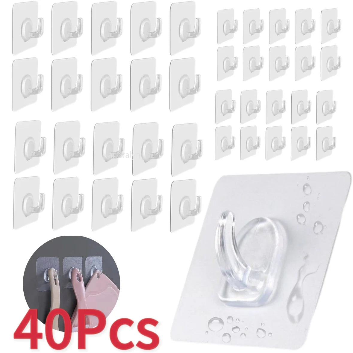 5-40pcs Transparent Plastic Duty Wall Hook for Kitchen Bathroom Office Storage No Trace No Scratch Waterproof Adhesive Hooks