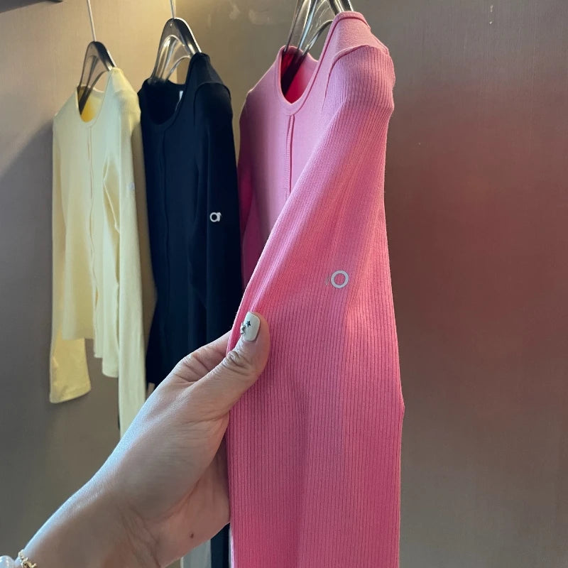 Women's Slim O-Neck Long Sleeve Cardigan Sweater Pure Color Basic Soft Fashion Knitwear Spring Autumn Ladies Tops New