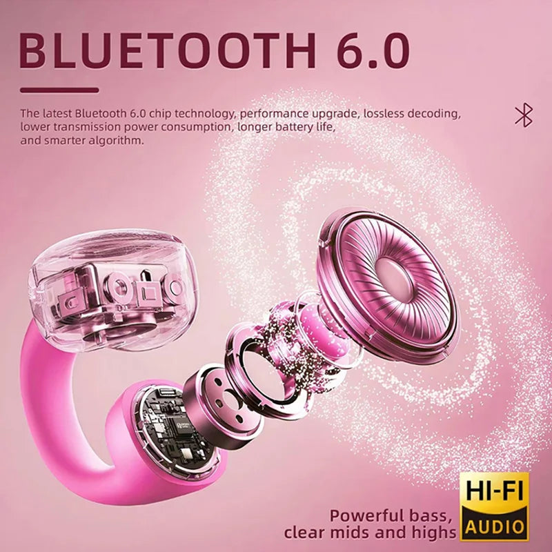 X22 Clip-On Wireless Bluetooth Headphones with Diamond Butterfly Ear Clips Noise-Canceling Headphones Type-C Charging For Gift