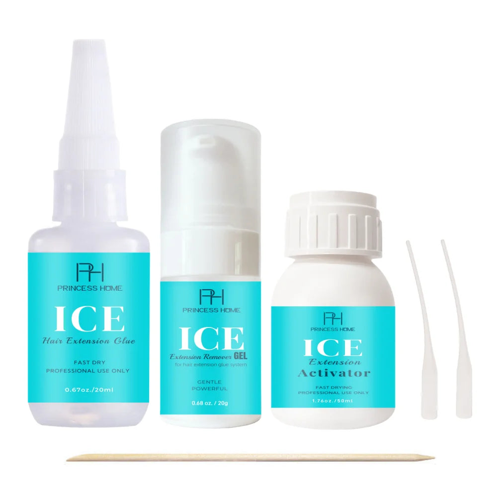 Ice Hair Extension Glue Gel Kit for Cold Bonding Hair Extension Custom Logo Four Bottle Bond Glue Adhesive and Remover Kit