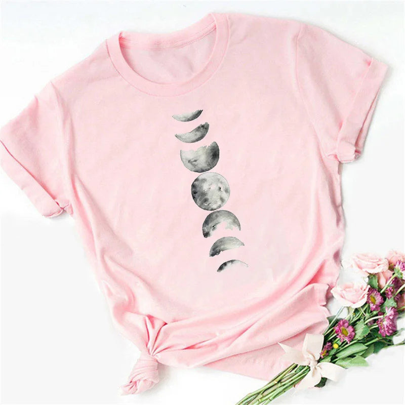 New Fashion Black Tops Funny Female T-shirt Casual Tee Woman Clothes Y2k Cute Tops Moon PrintWomen Harajuku Summer T Shirt Girl