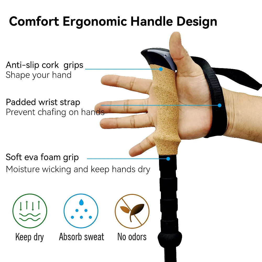 Trekking Poles Ultralight Carbon Fiber Folding Hiking Nordic Walking Stick Quick Flip-Lock Telescopic Crutches