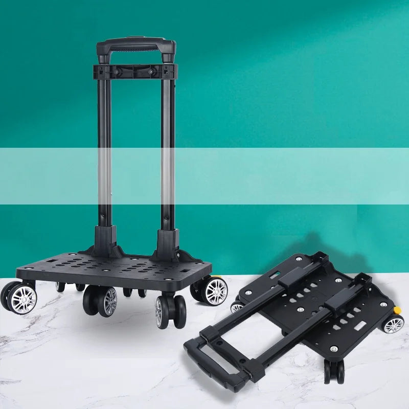 Portable Lightweight Aluminum Alloy Wheelbarrow Hand-Pulled Cart Foldable Brake Function Handy Shopping Car for Easy Storage
