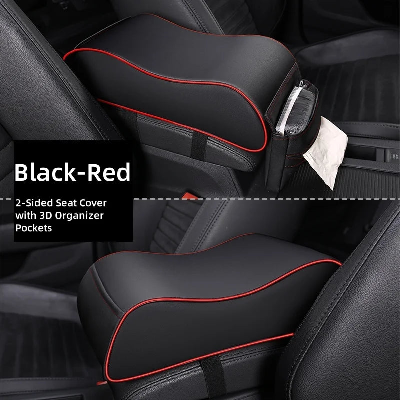 PU Leather Car Center Console Armrest Pad Ergonomic Curve Shape Tissue Pocket Storage Car Interior Gifts