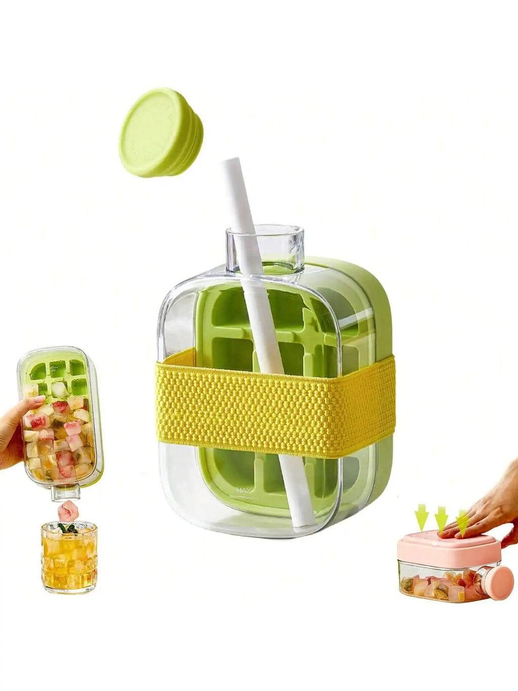 My Crush Cup Ice 2-In-1 Cool Summer Ice Bottle Cup with Straw Touch Free Ice Cube Trays with Lid for Freezer Making Bottle