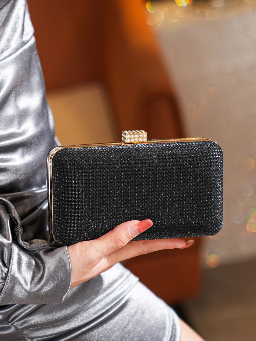 1PC Sliver Sparkling Women Evening Purses Clutch Bag，Rhinestone Formal Party Clutches， Wedding Purses  Prom Handbags