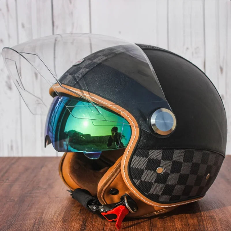Brown Leather Original DOT ECE 3/4 Open Face Helmet MT Capacete Motorcycle Helmet JET Scooter Bike Half Helmets Cascos Para Moto