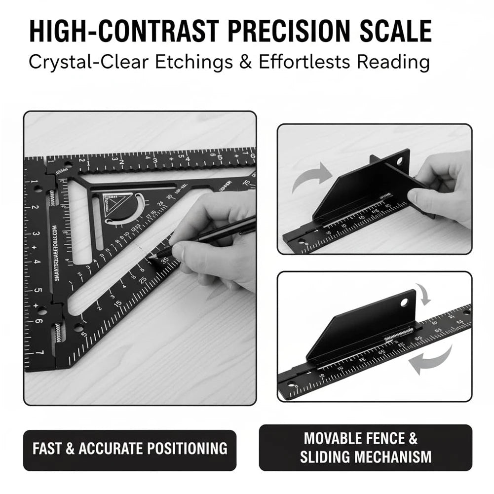 Smart-Squares Tool Adjustable Woodworking Rafter-Square with Level Aluminum Alloy for Precise Marking Layout for Measuring