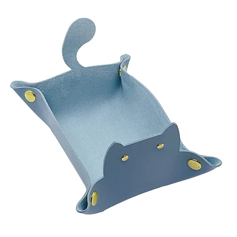 New Cute Cat Dice Tray with Metal Clasp Large Capacity Foldable for Easy Portable Desktop Storage with Artificial Leather Tray