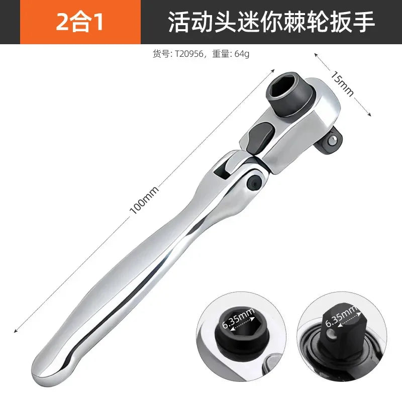 Mini 1/4 inch Double Ended Quick Socket Ratchet Wrench Socket Screwdriver Bit Driver Quick Release Ratchet Wrench Hand Tools