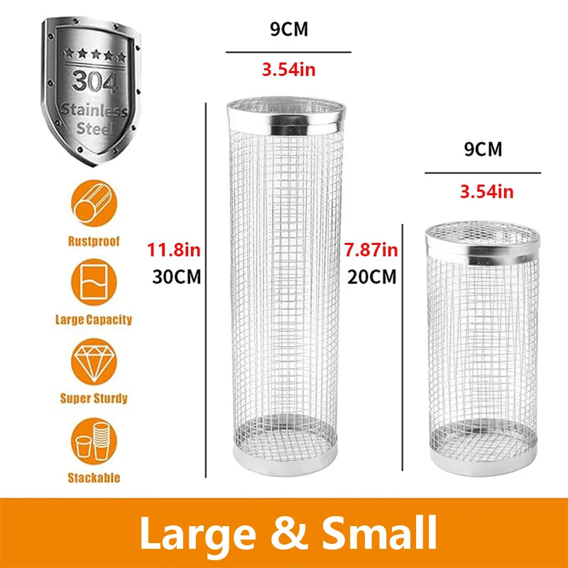 Rolling Grilling BBQ Basket Outdoor Picnic Camping Simple Cylindrical BBQ Grill Stainless Steel Leakproof Mesh Barbecue Rack