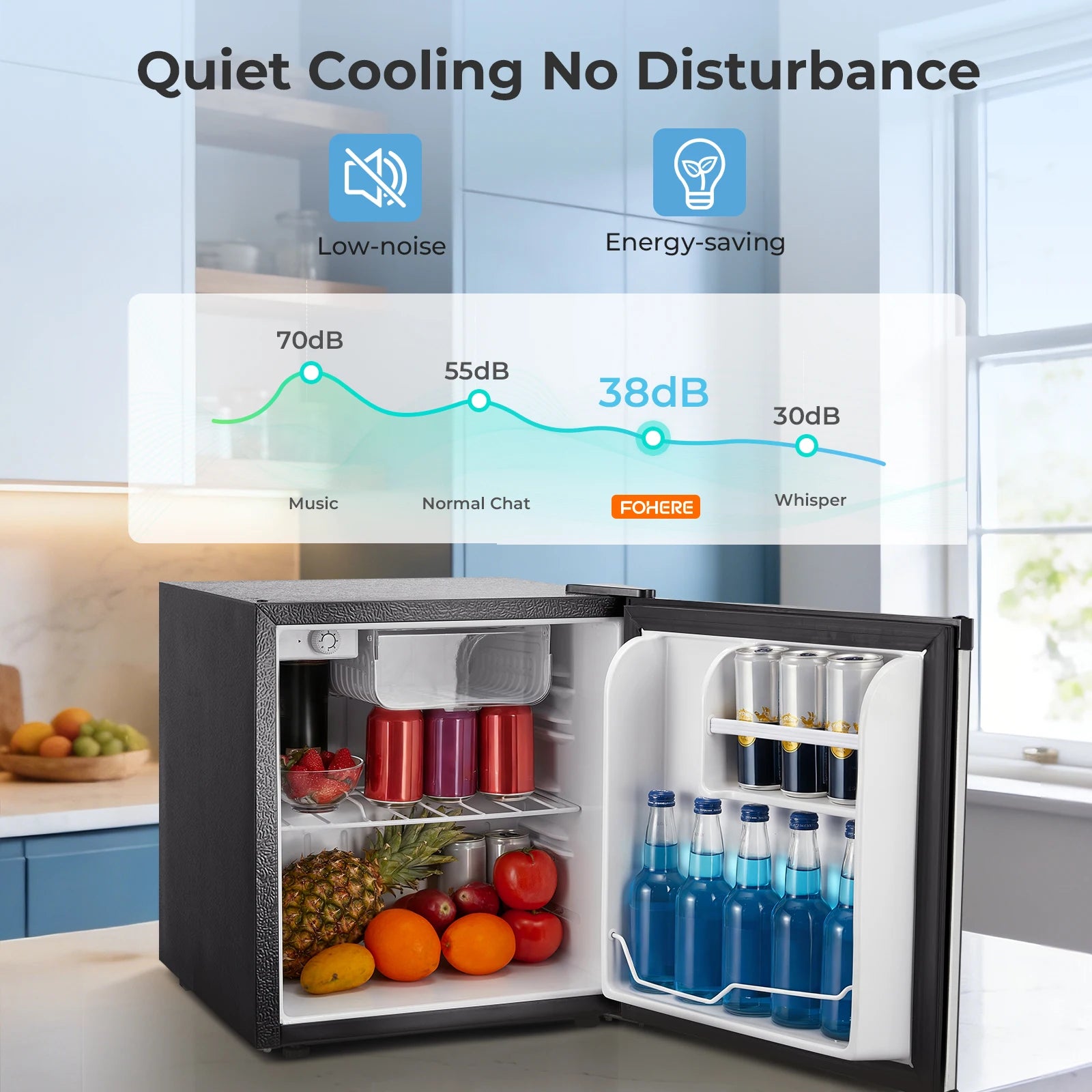 Mini Fridge 1.6 Cu.ft, Compact Small Drinks Refrigerator, Energy E, Adjustable Thermostat, Apartment, Bedroom, Stainless Steel