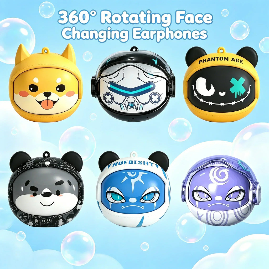 Cute Face changing TWS Bluetooth 5.4 Earbuds ENC Noise Reduction Waterproof HIFI Stereo Earphones for iOS Android Kids