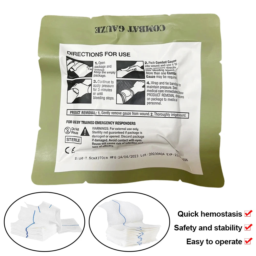 Kaolin Hemostatic Z-Fold Gauze Soluble Trauma Dressing Tactical IFAK Emergency First Aid Wound Care Supplies multiple sizes