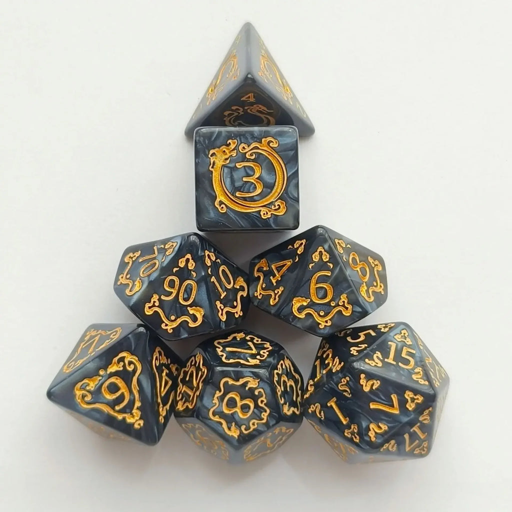 7pcs/set of Dragon Pattern Number Dice for DND Rpg Trpg COC Cthulhu Running Group Table Board Game Dnd Dice Set Polyhedral Dice