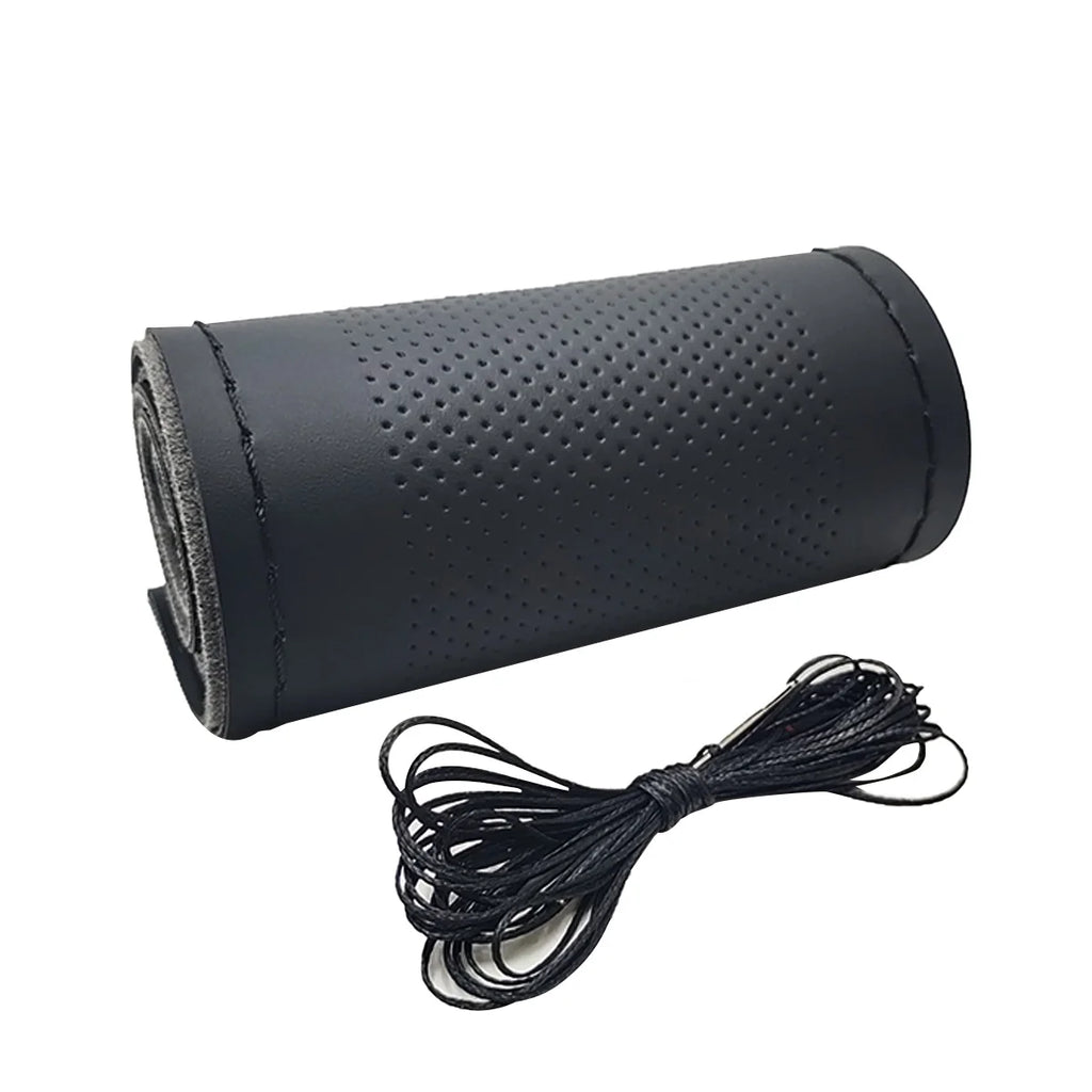 Universal Leather Car Steering Wheel Stitch On Wrap Cover Fit for 38cm 14" DIY Sewing Breathable and Anti Slip Black Grey Beige