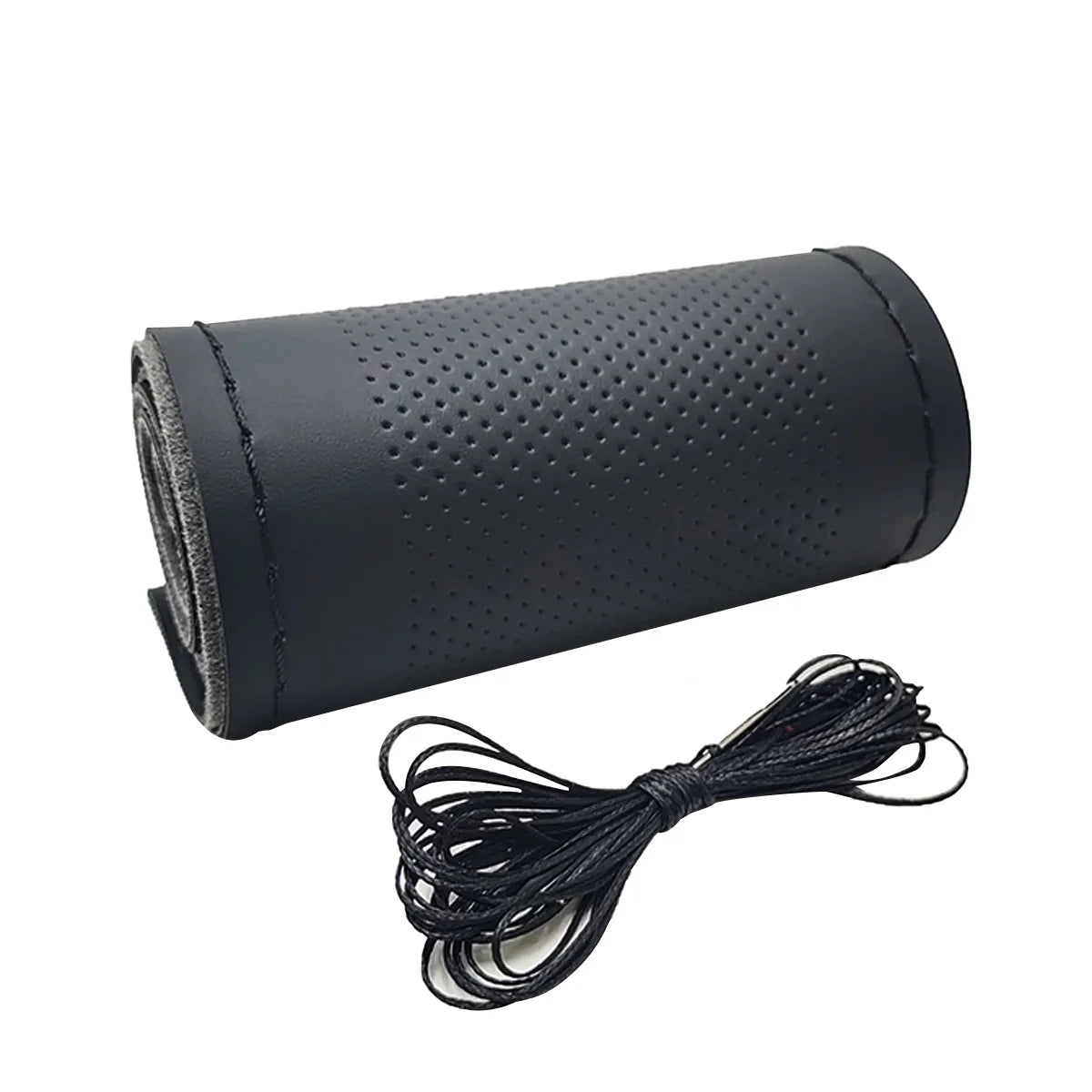 Universal Leather Car Steering Wheel Stitch On Wrap Cover Fit for 38cm 14" DIY Sewing Breathable and Anti Slip Black Grey Beige