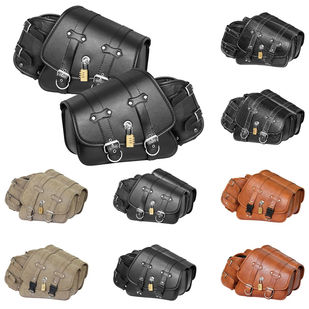 Sacs de selle de moto rétro pochette mallette de rangement valise de réservoir de bagages latéraux sacs en cuir PU/PVC