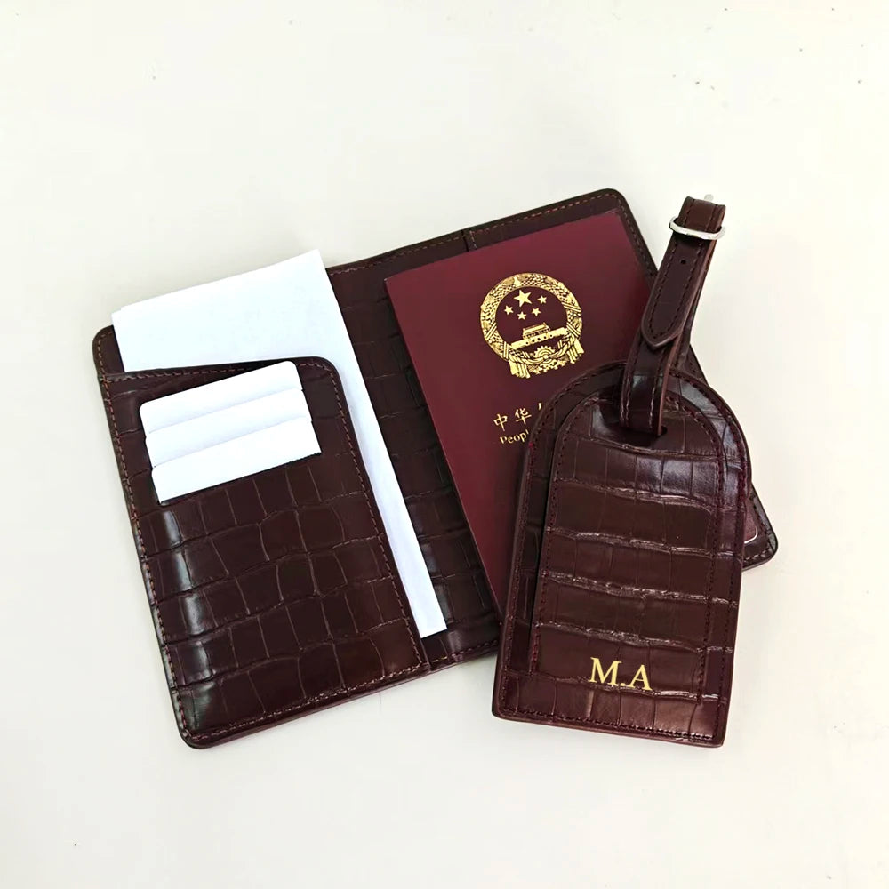 Crocodile Passport Cover Luggage Tag  Luxury Custom Letter Travel Accessories PU Leather Passport Holder Suitcase Name Label Set