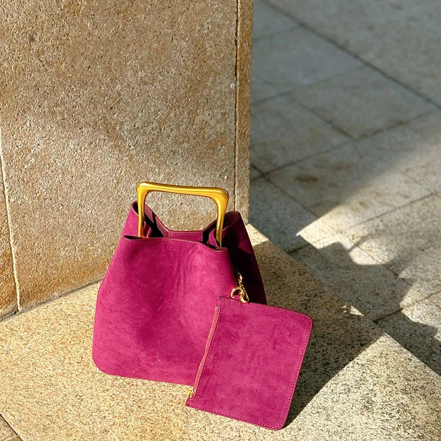 Genuine Suede Leather Women Shoulder Crossbody Bucket Bag Luxury Designer Ladeis Small Handbag for Woman Cowhide Female Tote New