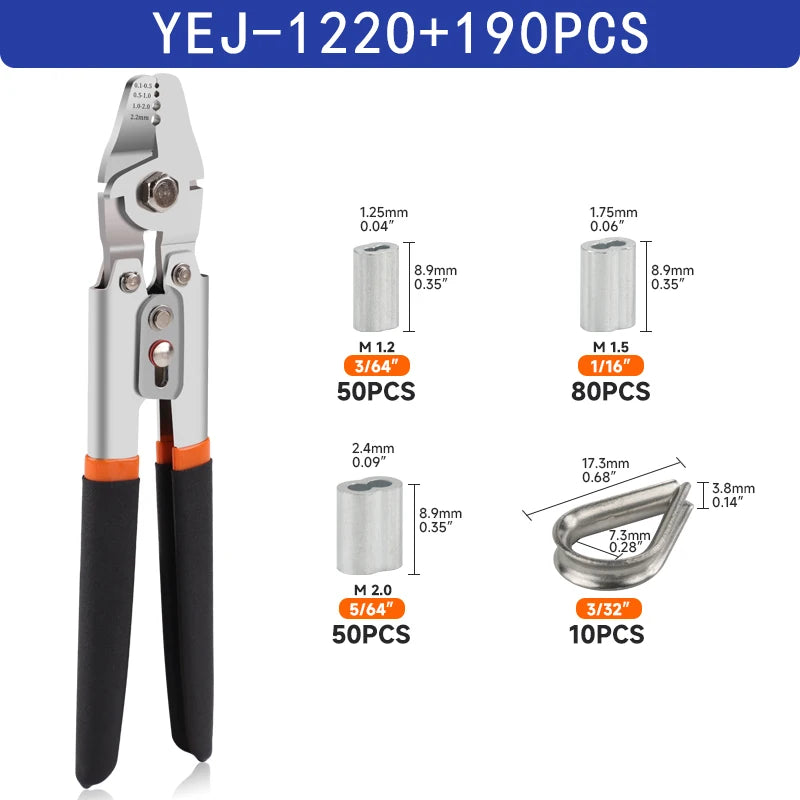Wire Rope Crimping Tool - Swager and Crimper for Fishing Lines and Aluminum Crimping Loop Sleeves up to 2.2mm Pliers