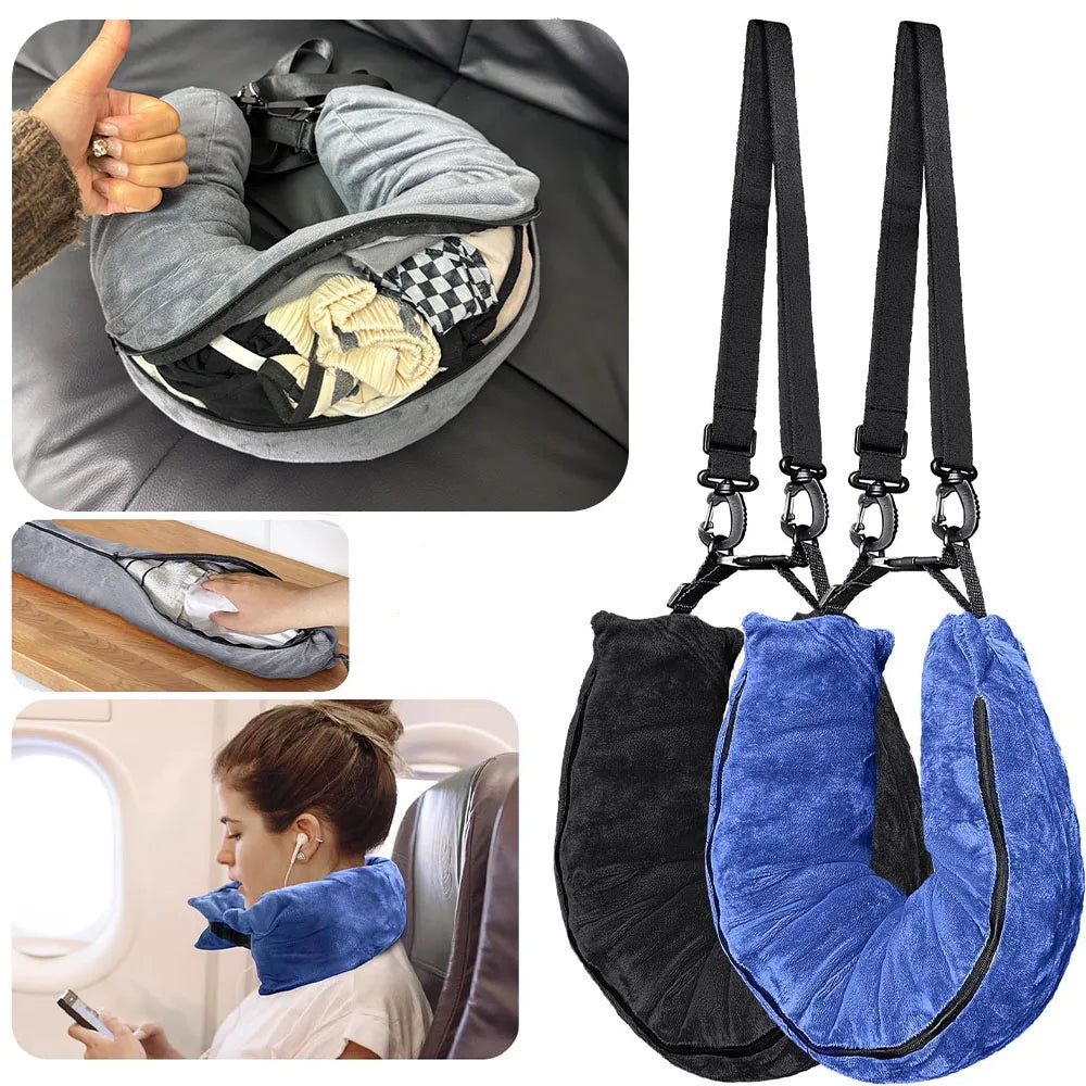 Multifunctional Fillable Travel Neck Pillow bag With Storage Pouch Comfortable U-Shaped Pillow Luggage Pillowcase Portable bag